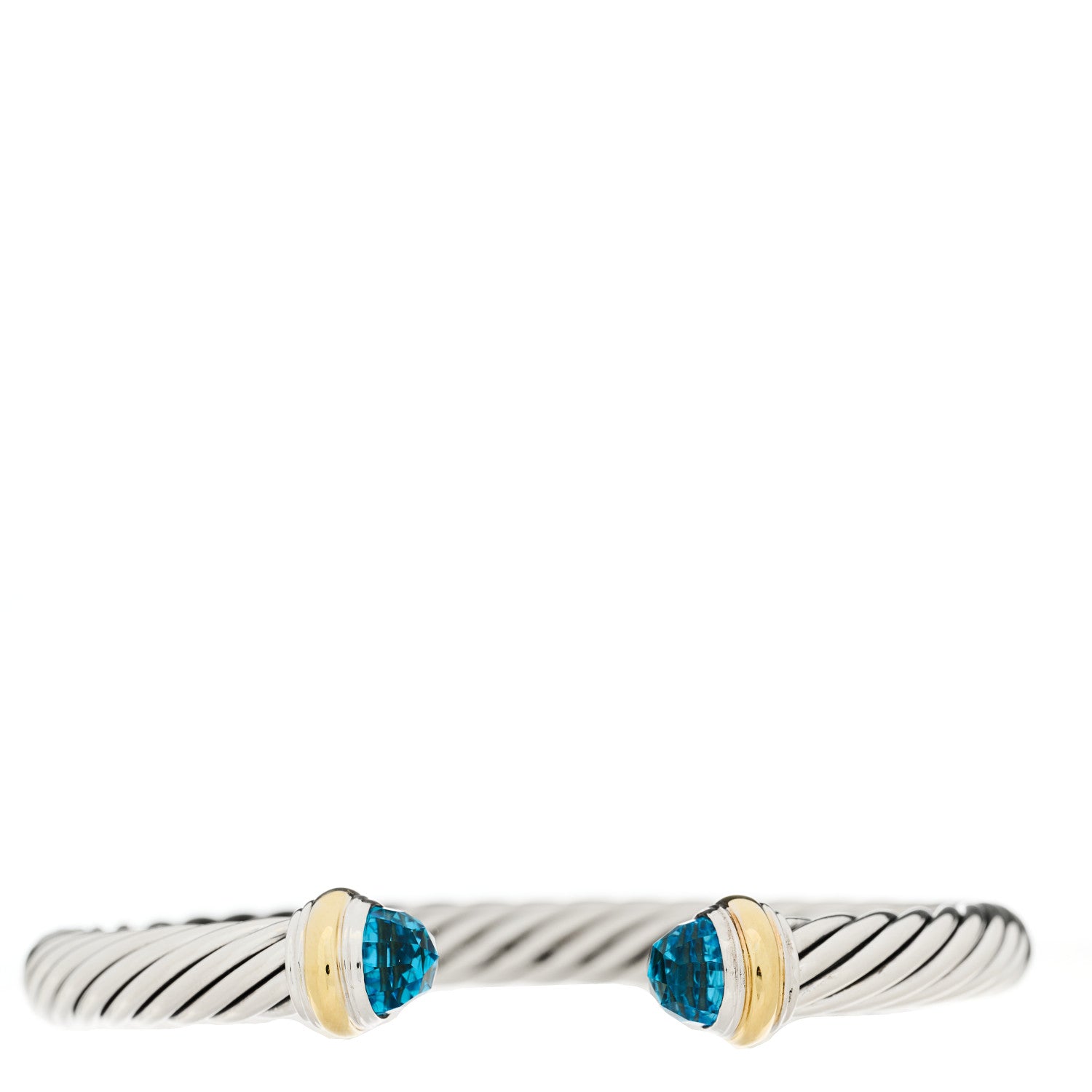 David Yurman Sterling Silver 14K Yellow Gold Blue Topaz 7mm Cable Classics Bracelet 1 of 3