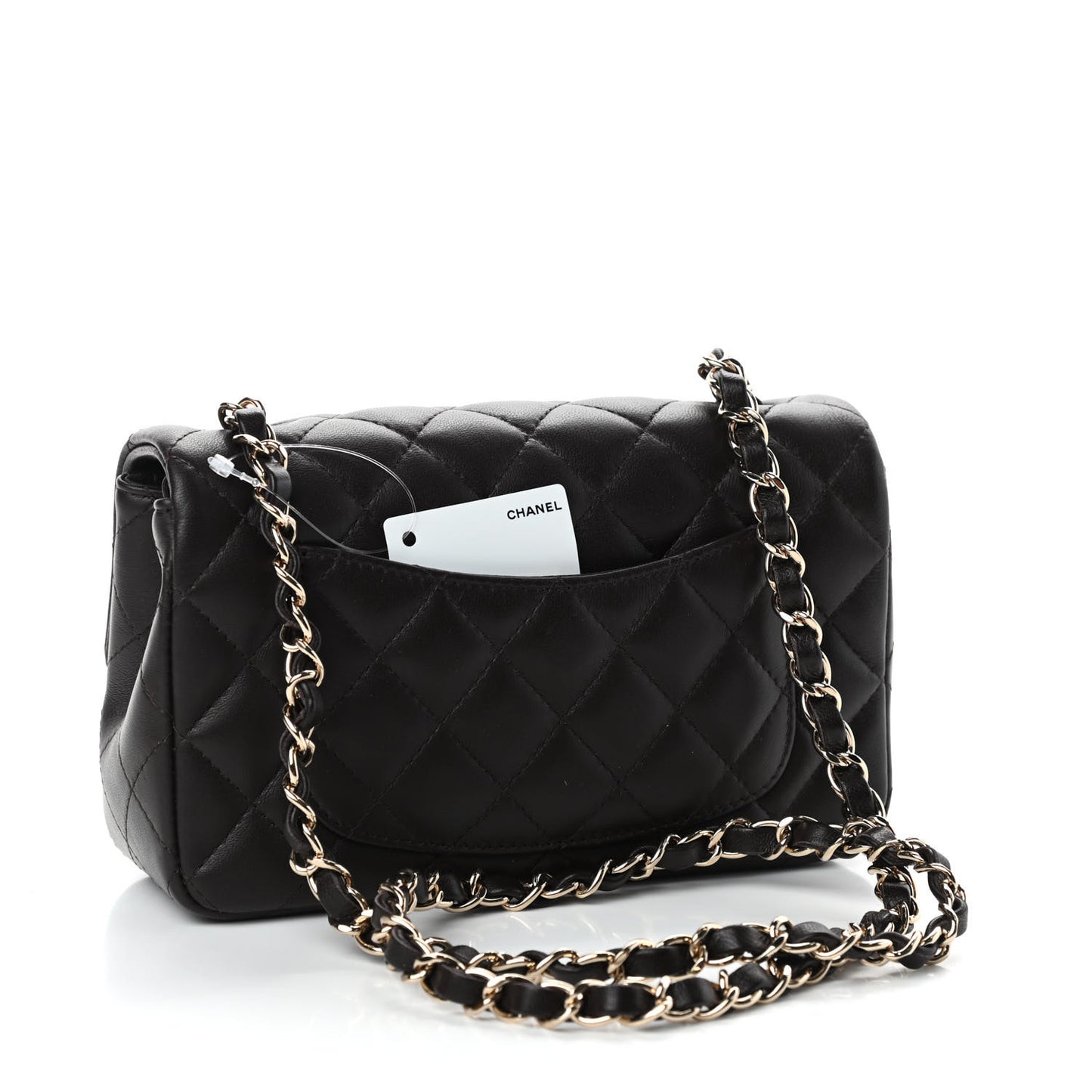 Lambskin Quilted Mini Rectangular Flap Dark Brown