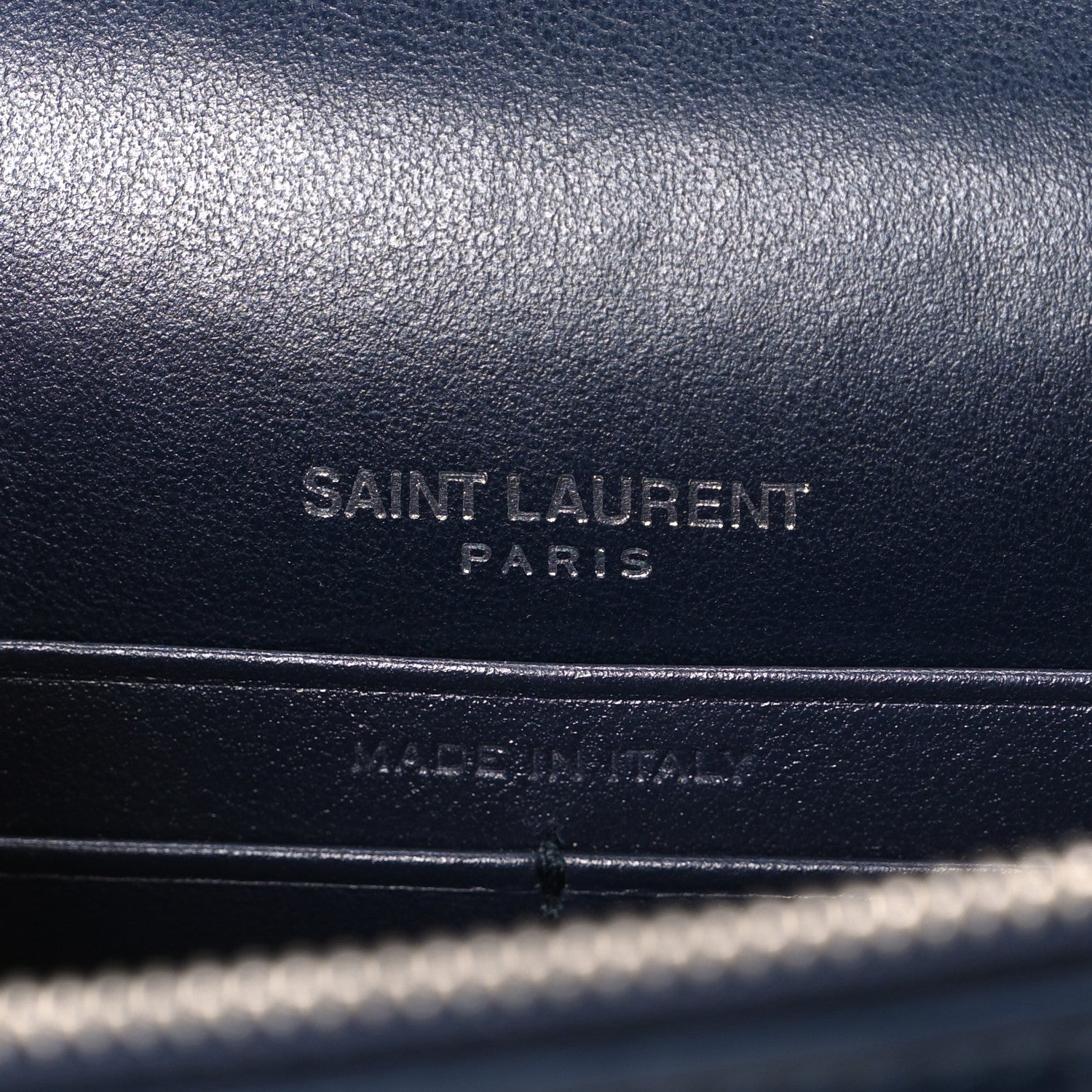 Saint Laurent Calfskin Crocodile Embossed Monogram Sunset Chain Wallet New Cobalt 5 of 9