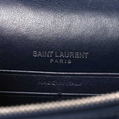 Saint Laurent Calfskin Crocodile Embossed Monogram Sunset Chain Wallet New Cobalt 5 of 9