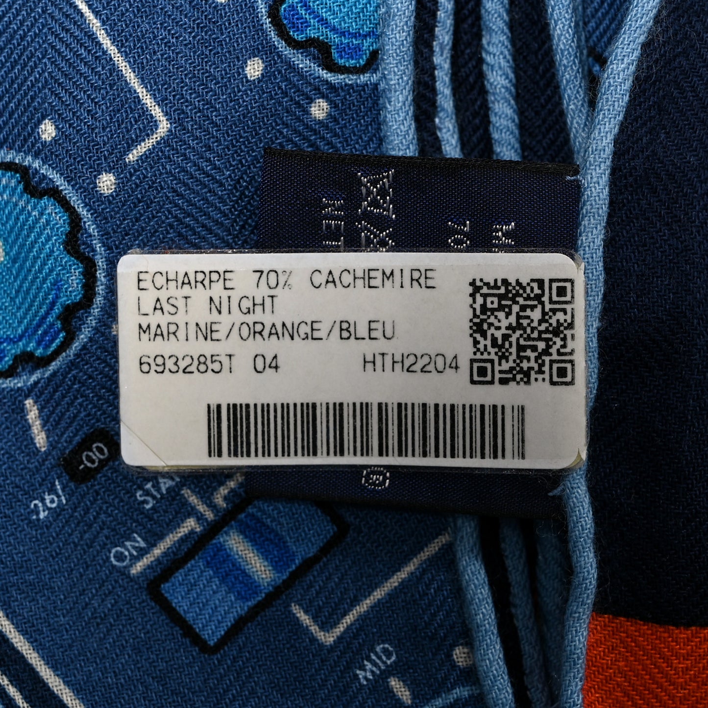 Cashmere Silk Last Night Rectangle Scarf Marine Orange Bleu