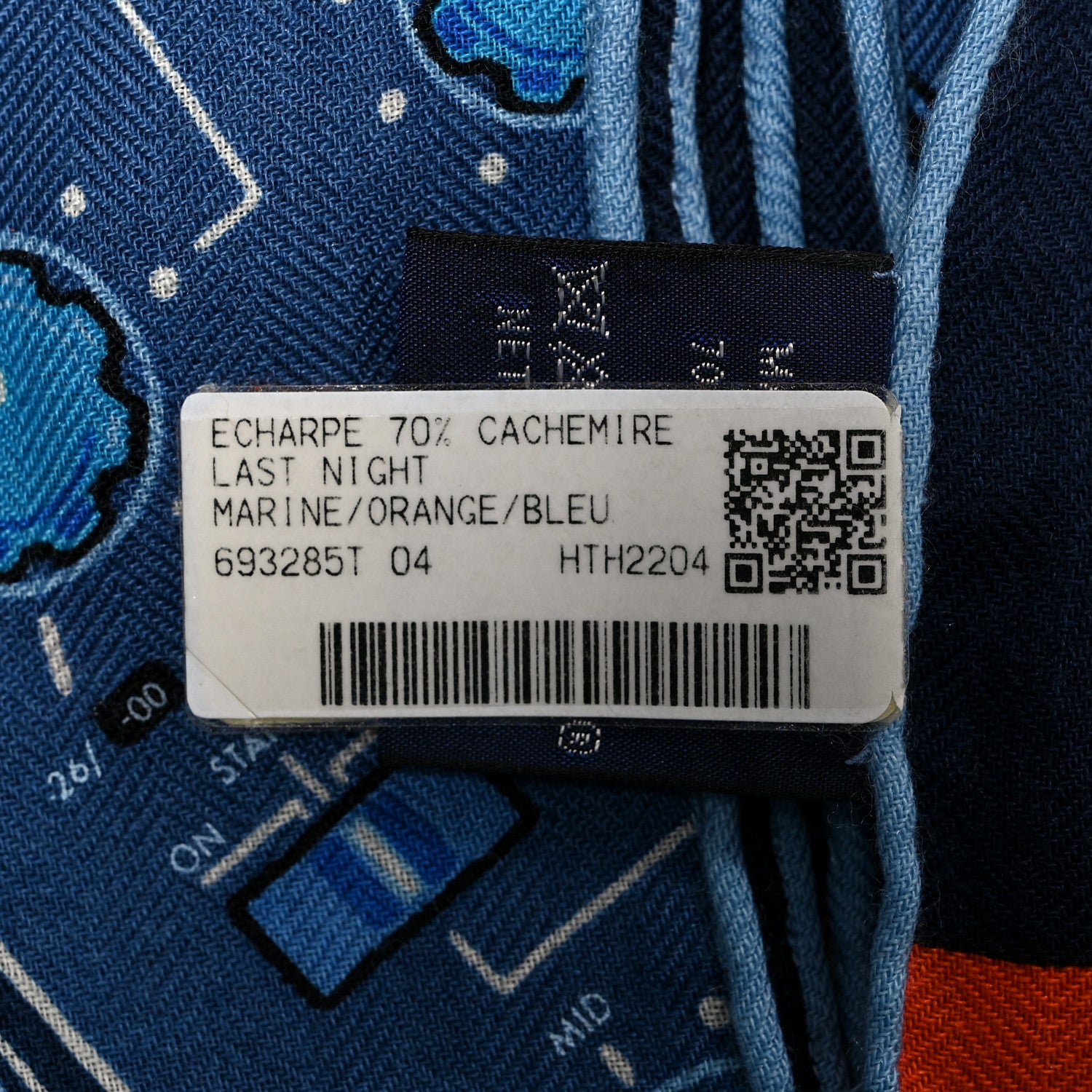 Hermes Cashmere Silk Last Night Rectangle Scarf Marine Orange Bleu 3 of 5