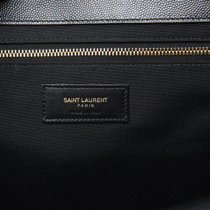 Saint Laurent Grain De Poudre Matelasse Chevron Large Monogram Satchel Black 6 of 11