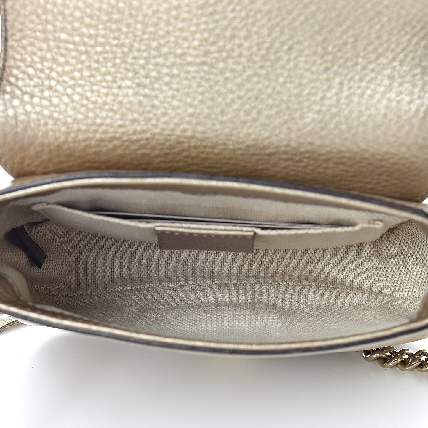 Metallic Pebbled Calfskin Small Soho Flap Crossbody Golden Beige