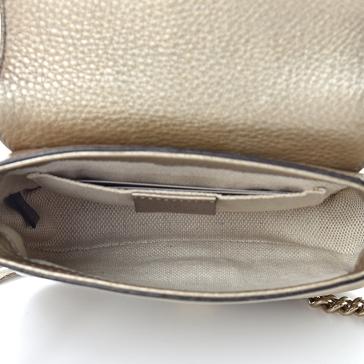 Gucci Metallic Pebbled Calfskin Small Soho Flap Crossbody Golden Beige 5 of 11