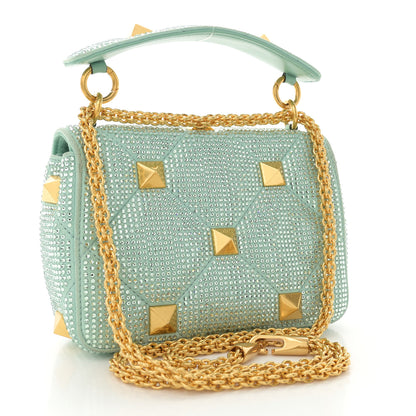 Valentino Garavani Crystal Suede Small Roman Stud Shoulder Bag Green 3 of 10
