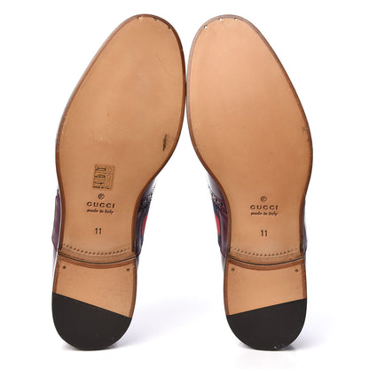 Gucci Calfskin Web Bee Embroidered Mens Slip-On Brogue Wingtip Derby Shoes 11 Bordeaux 7 of 11
