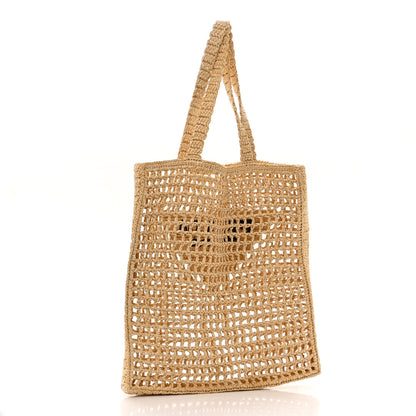 Prada Yarn Raffia Effect Crochet Logo Embroidered Tote Bag Naturale 3 of 10