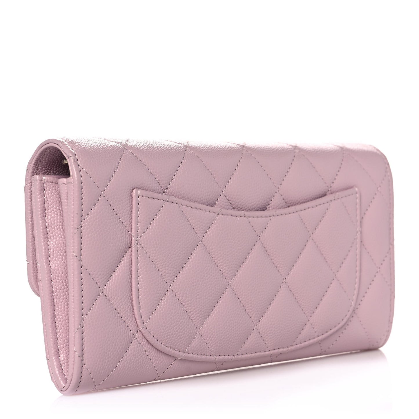 Caviar Quilted Large Gusset Flap Wallet Light Pink