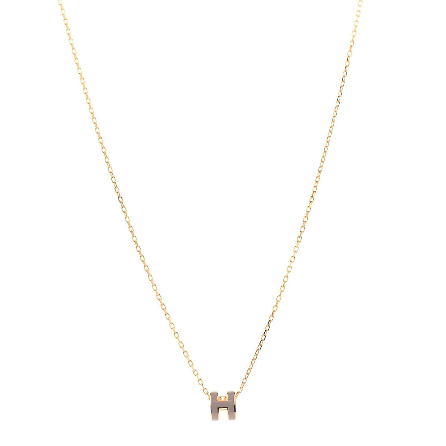 Hermes Lacquered Gold Mini Pop H Pendant Necklace Marron Glace 1 of 6
