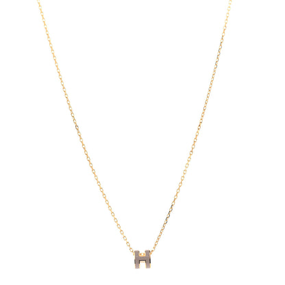 Hermes Lacquered Gold Mini Pop H Pendant Necklace Marron Glace 1 of 6