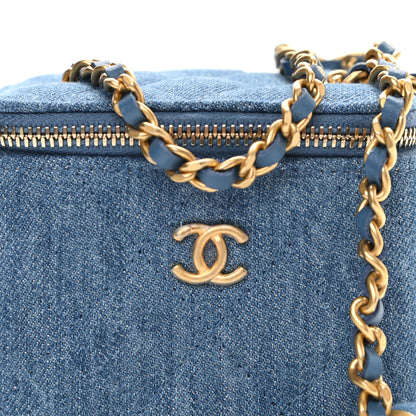 Chanel Denim Quilted Mini Pearl Crush Vanity Case With Chain 8 of 11