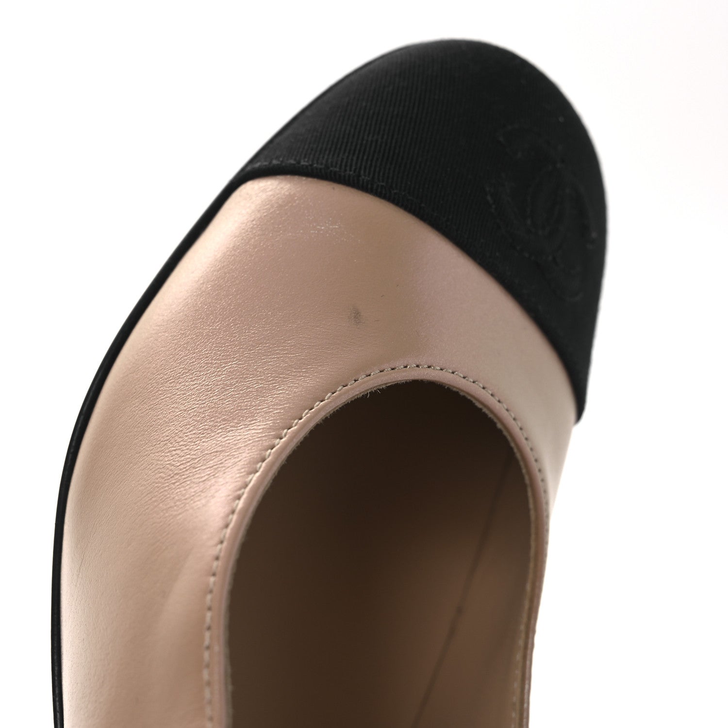 Chanel Iridescent Lambskin Grosgrain Pearl Mary Jane Pumps 38 Beige Black 12 of 14