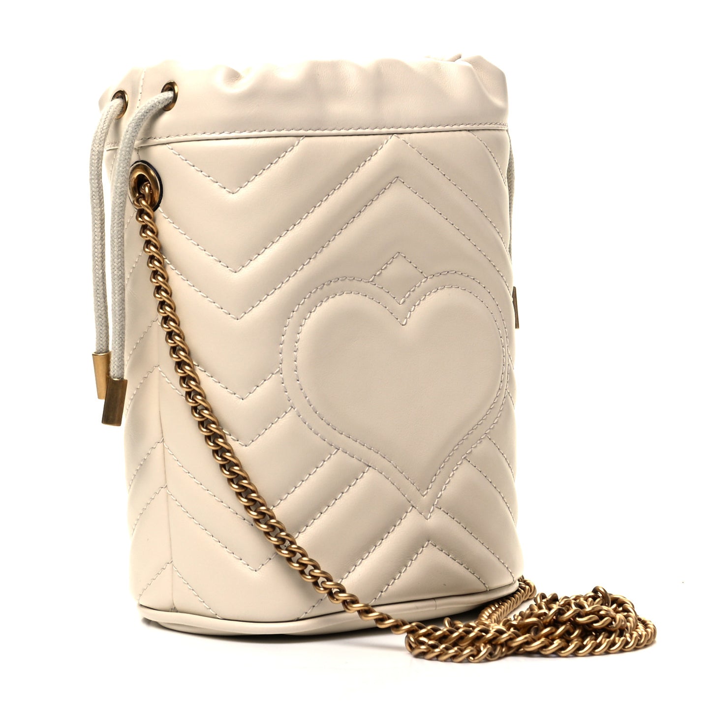 Calfskin Matelasse Mini GG Marmont 2.0 Bucket Bag White