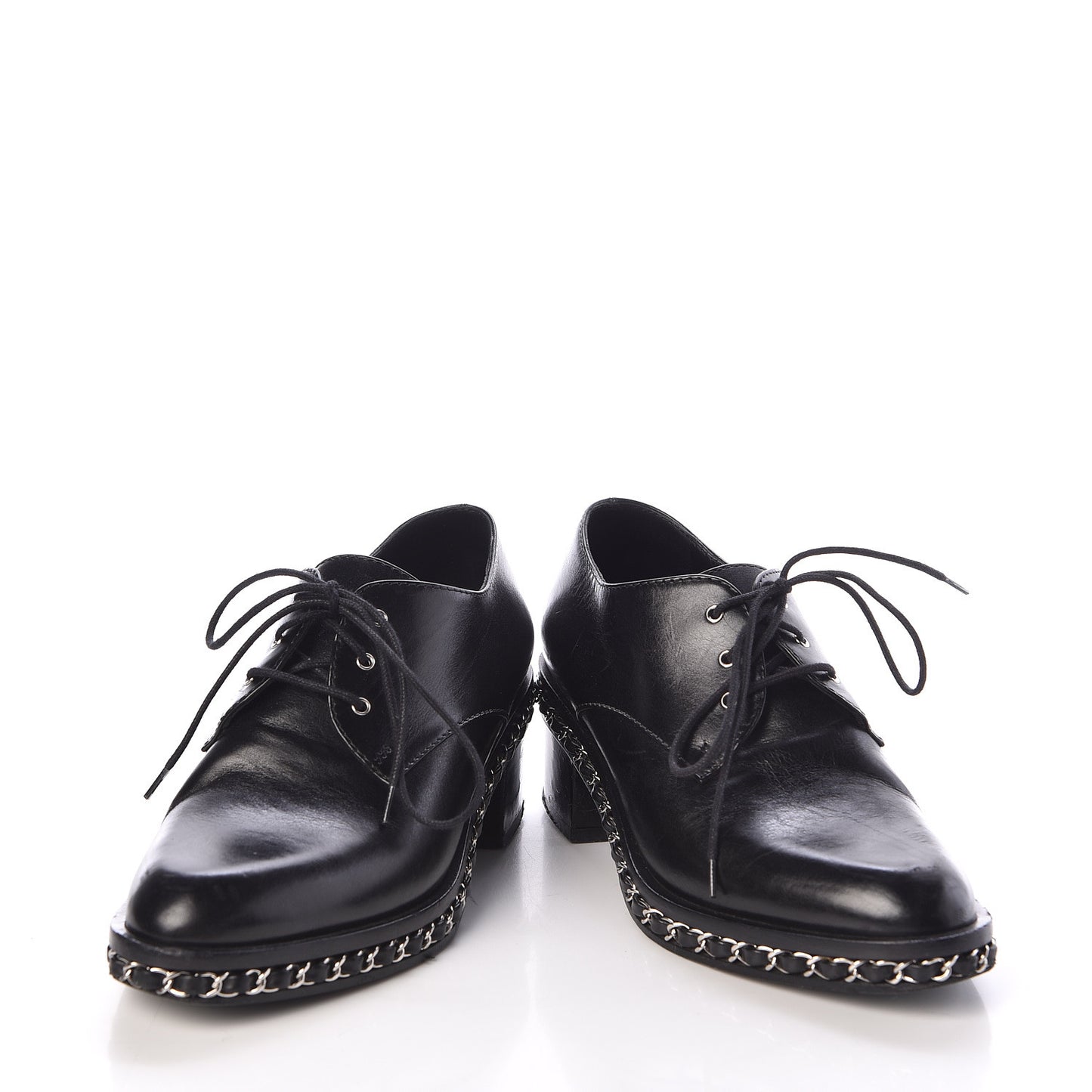 Calfskin Chain Lace Up Oxfords 35 Black