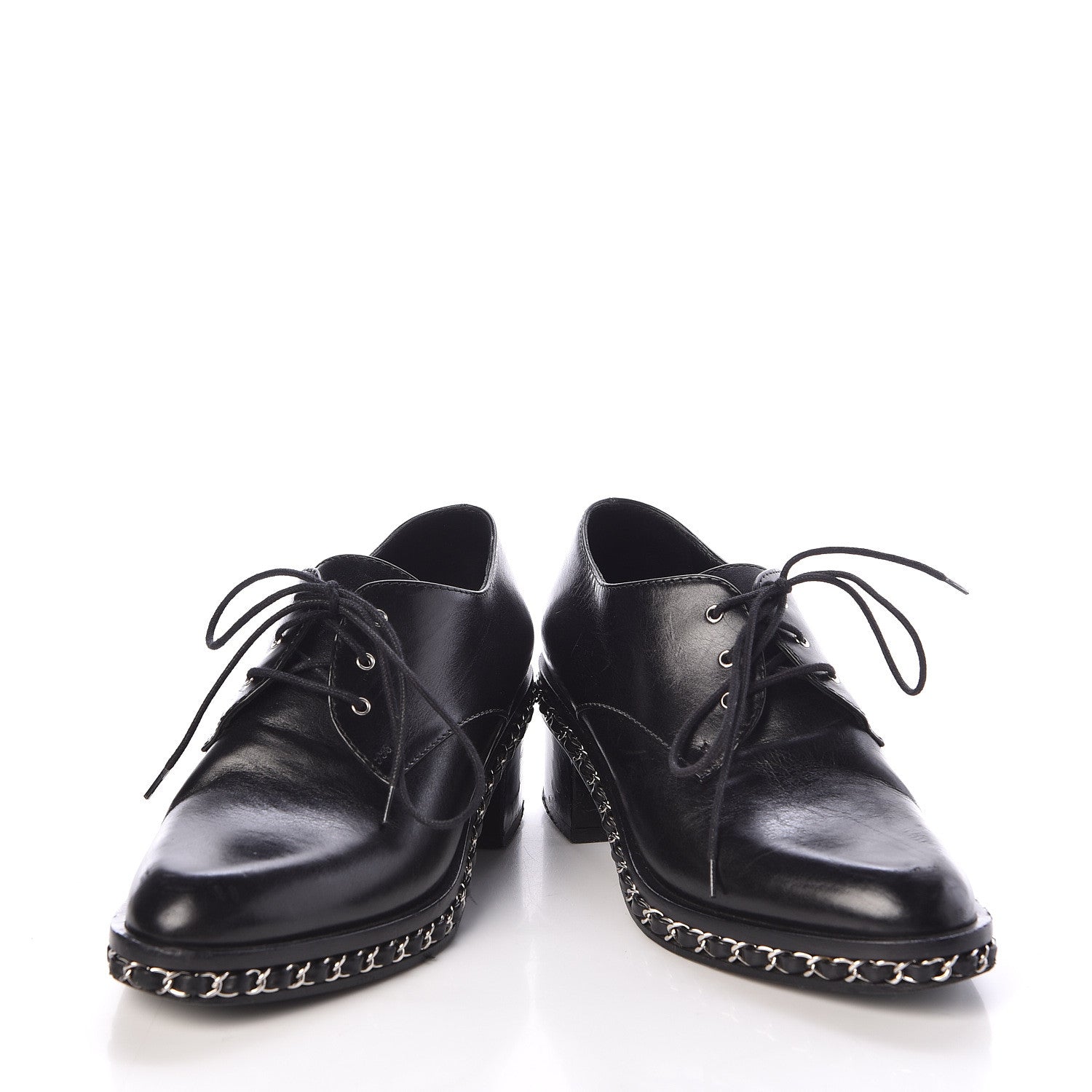Chanel Calfskin Chain Lace Up Oxfords 35 Black 6 of 10