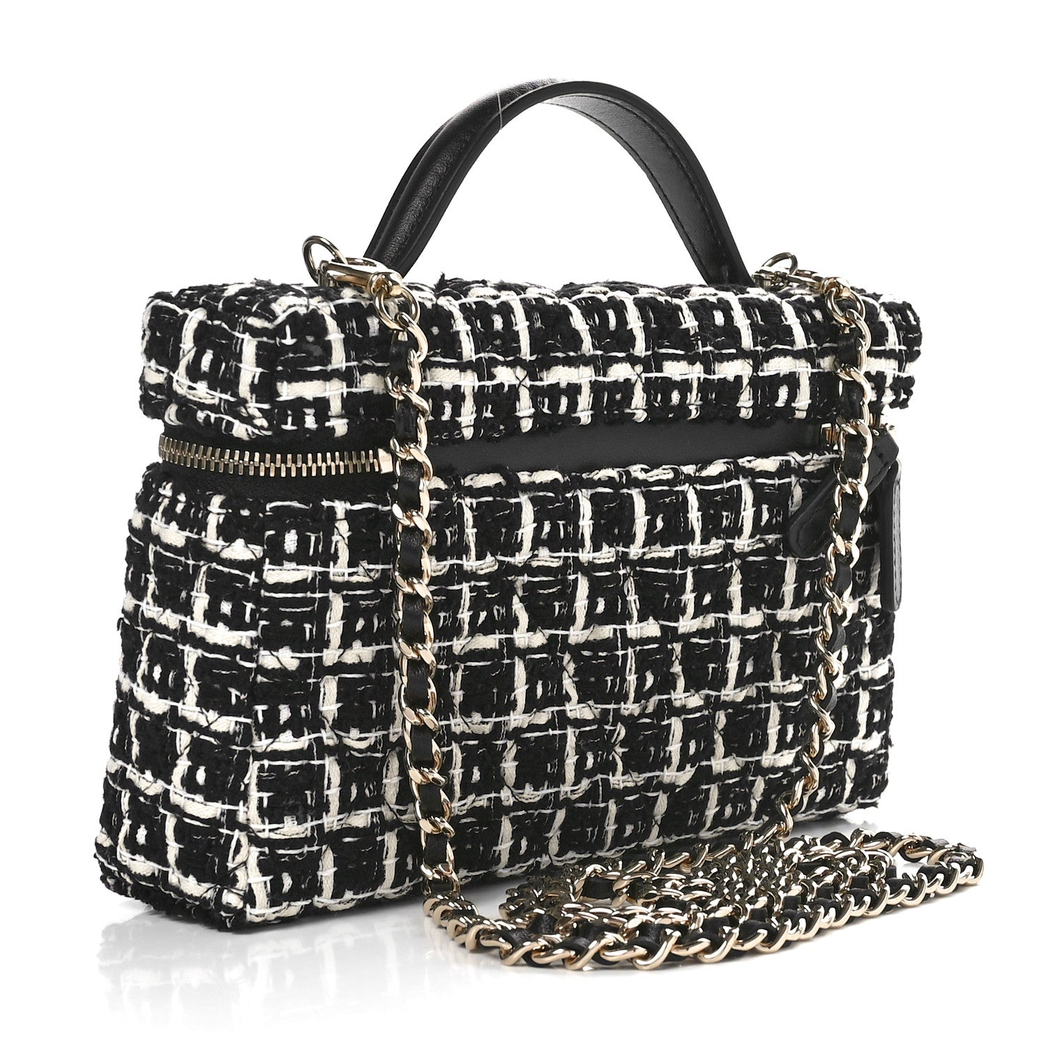 Chanel Tweed Quilted Top Handle Slim Long Vanity Black Ecru White 3 of 11