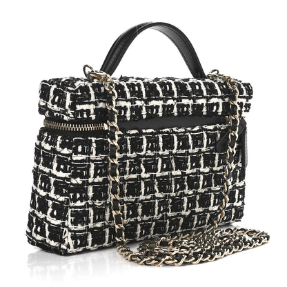 Chanel Tweed Quilted Top Handle Slim Long Vanity Black Ecru White 3 of 11