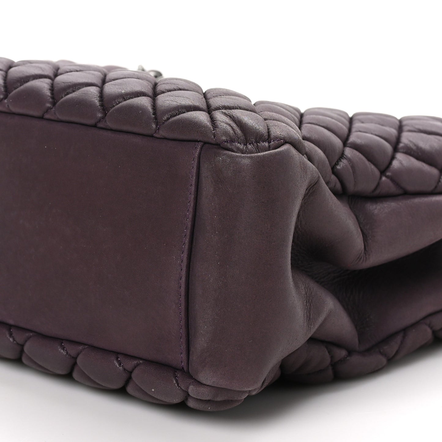 Iridescent Calfskin Small New Bubble Quilt Tote Plum