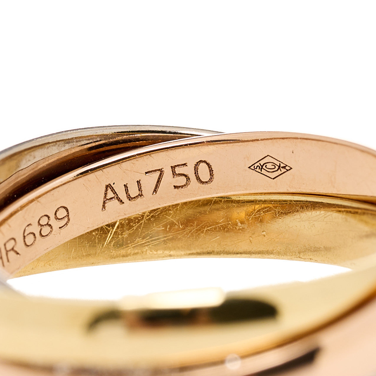 18K White Yellow Pink Gold Diamond Small Trinity Paved Ring 50 5.25