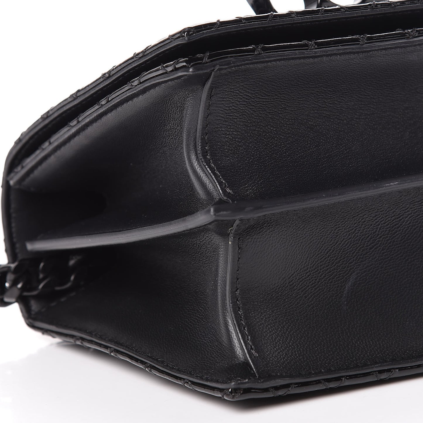 Patent Quilted Small Jeweled Knuckle Satchel Black