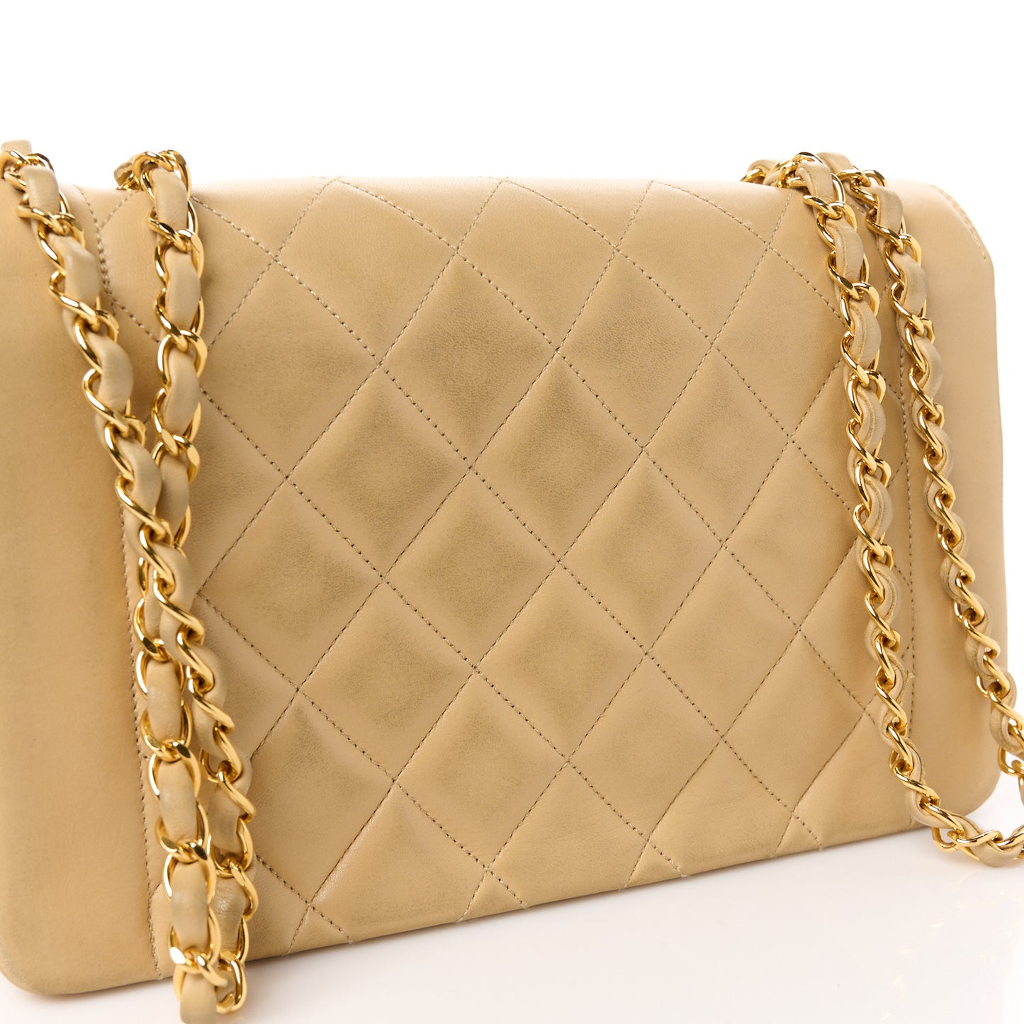 Lambskin Quilted Medium Single Flap Beige