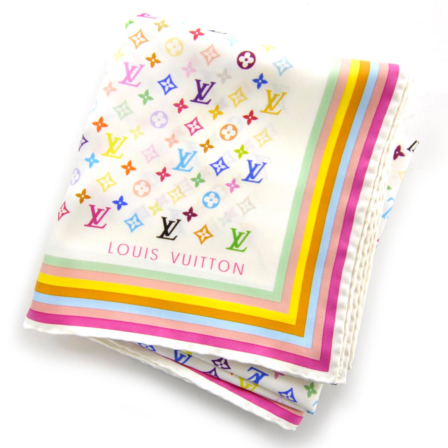 Silk Monogram Multicolor Square Scarf White