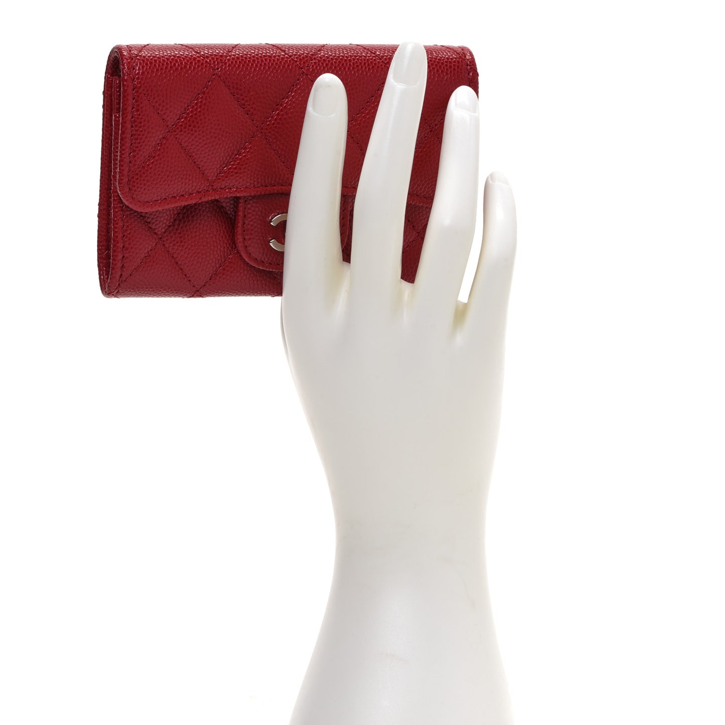 Caviar Quilted Flap Card Holder Dark Red