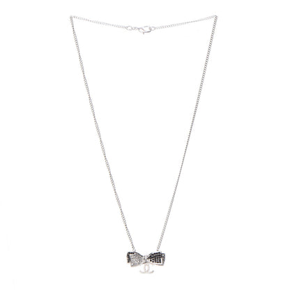 Chanel Crystal CC Bow Necklace Silver Black 3 of 5