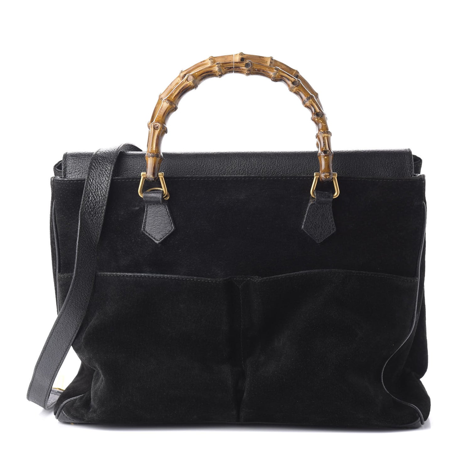 Suede Bamboo Top Handle Bag Black