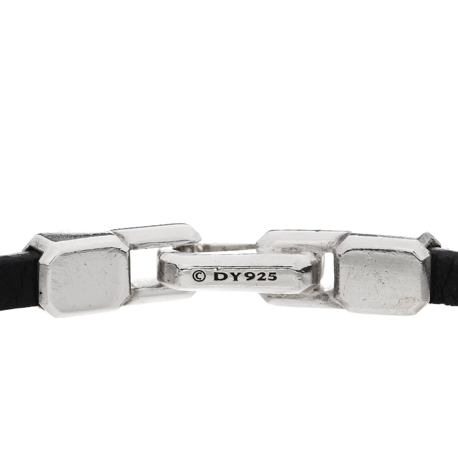 David Yurman Sterling Silver Black Diamond Leather Mens Streamline ID Bracelet 3 of 4