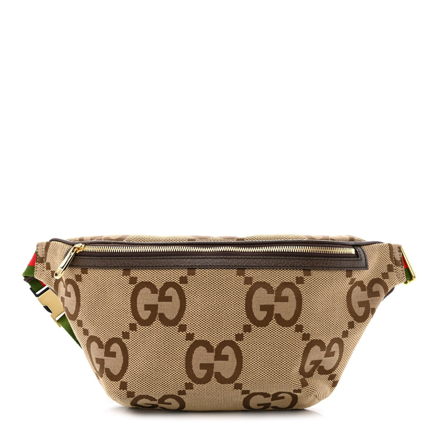 Monogram Jumbo GG Textured Dollar Calfskin Web Belt Bag Camel Ebony New Acero
