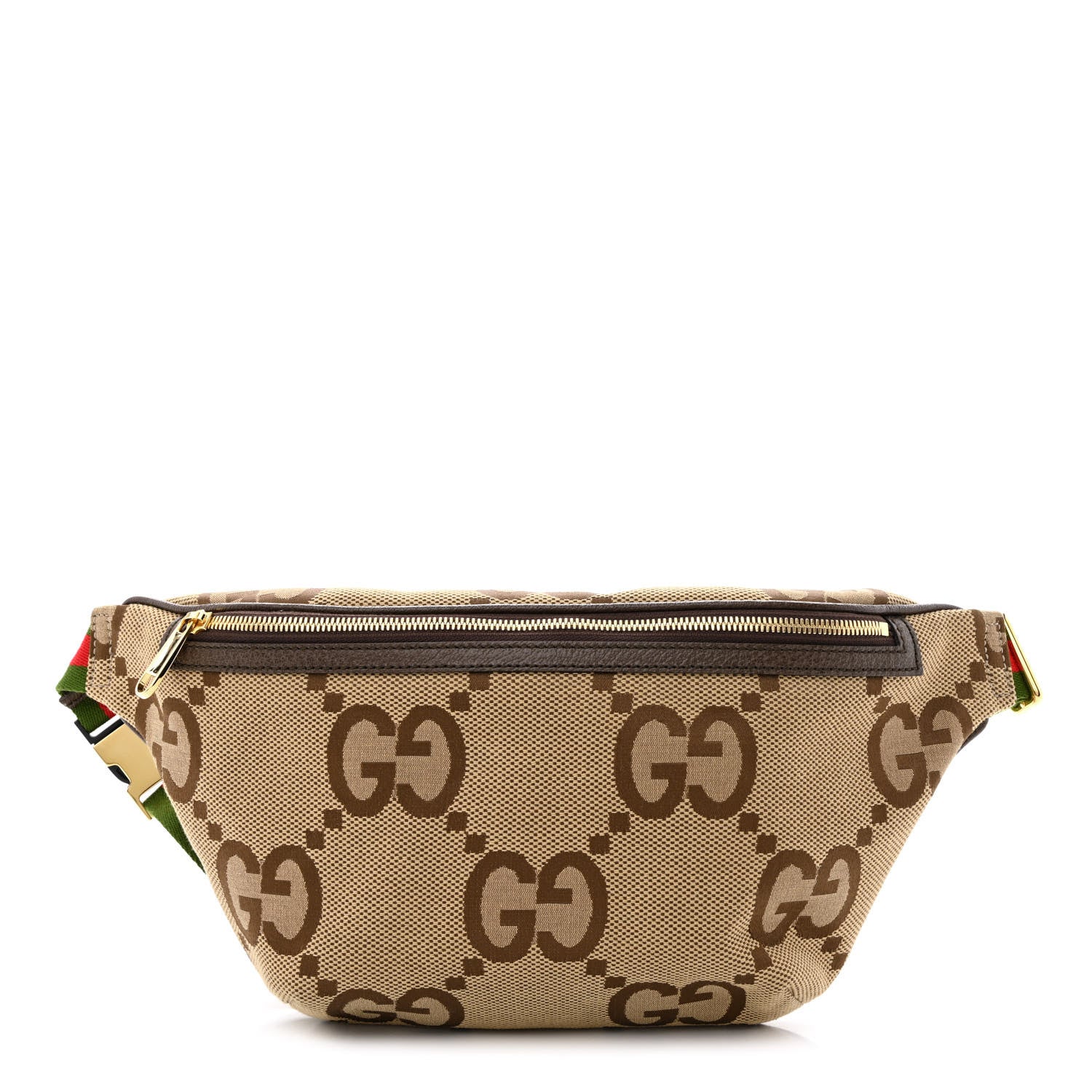 Gucci Monogram Jumbo GG Textured Dollar Calfskin Web Belt Bag Camel Ebony New Acero 1 of 10