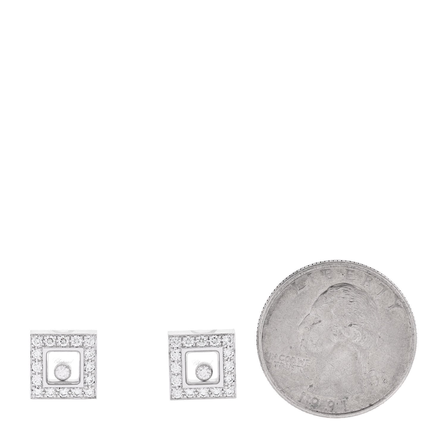 Chopard 18K White Gold Happy Diamonds Square Earrings 2 of 5
