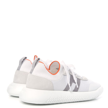 Hermes Knit Suede Goatskin Womens Crew Sneakers 38 White Gris 4 of 8