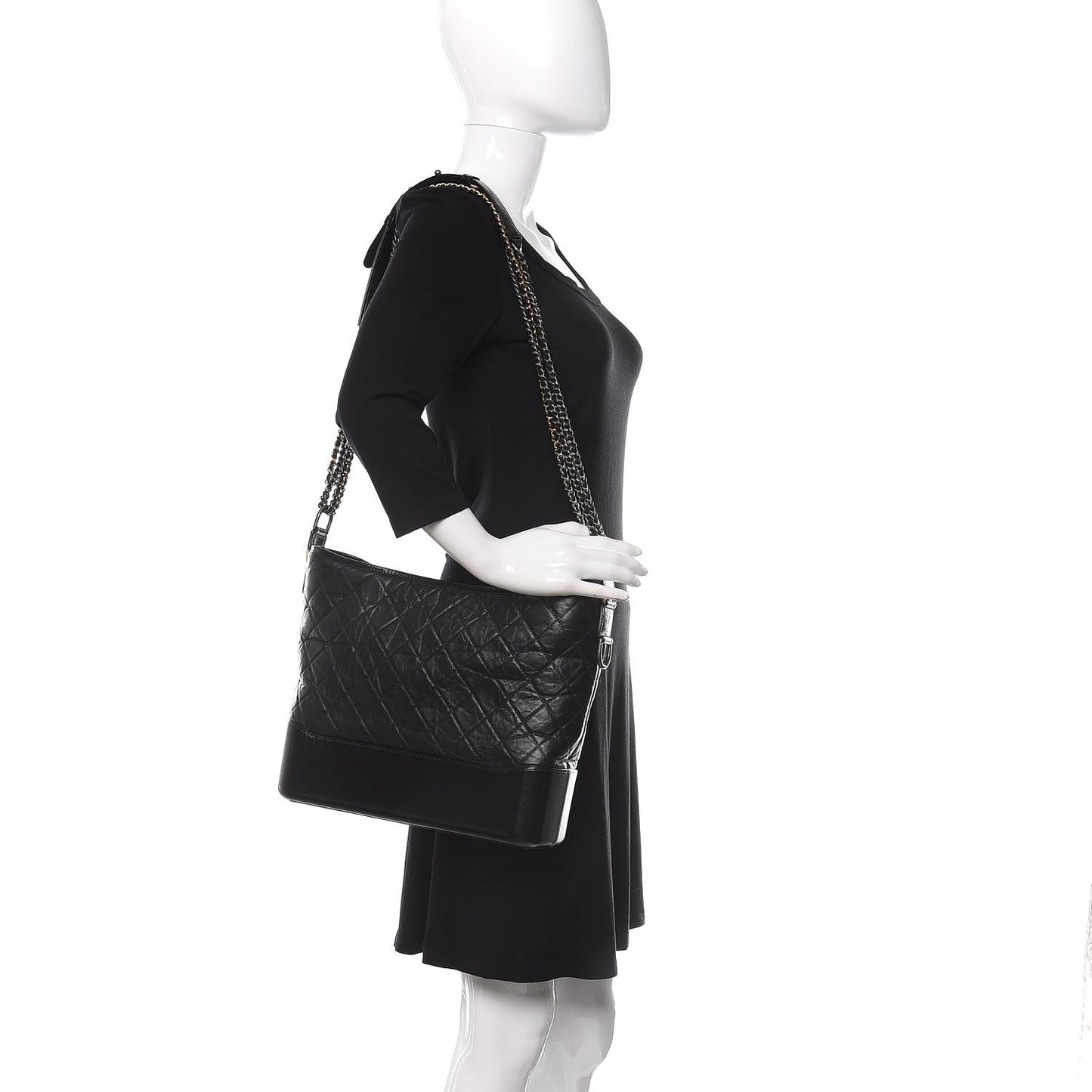 Aged Calfskin Quilted Large Gabrielle Hobo Black