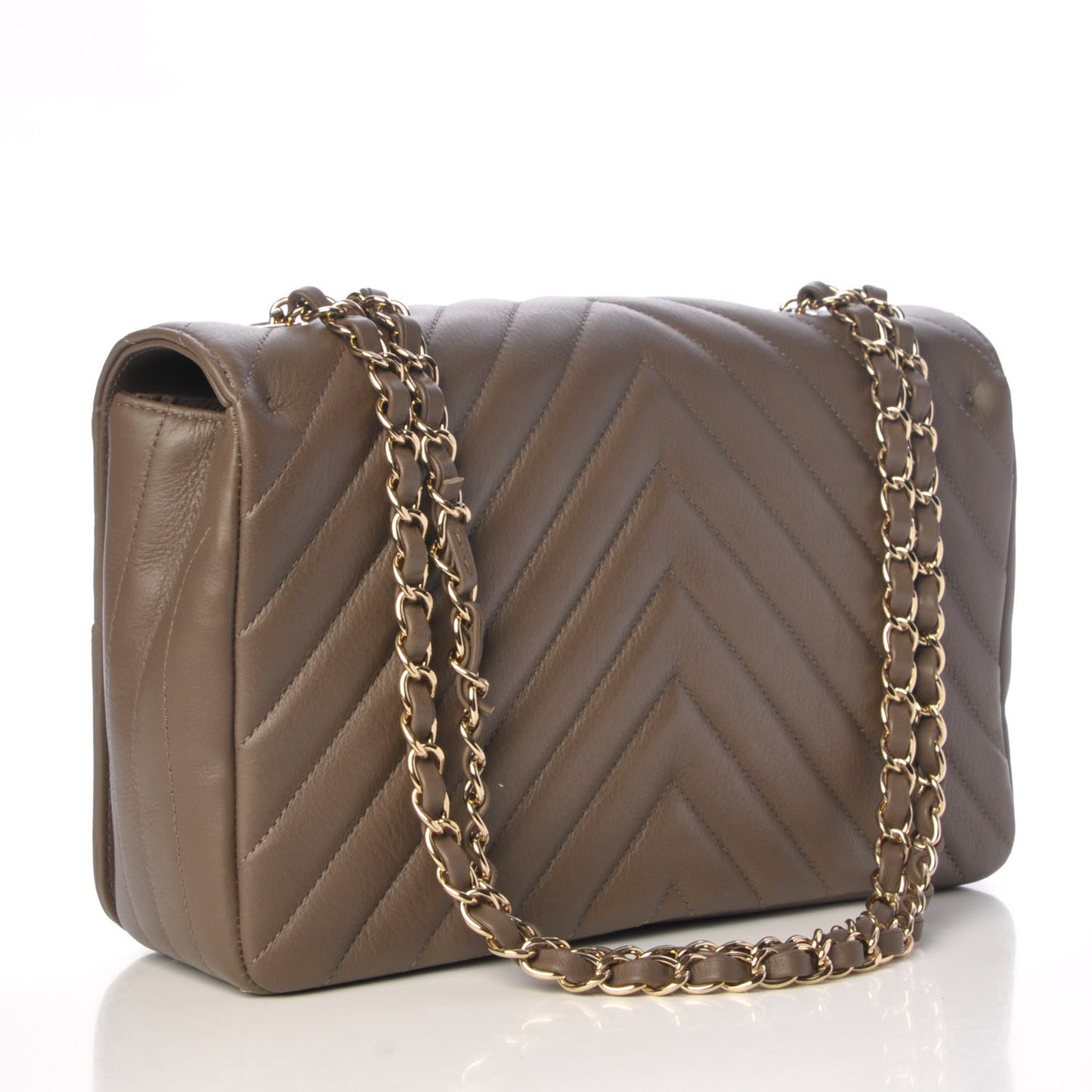 Calfskin Chevron Quilted Medium Statement Flap Khaki