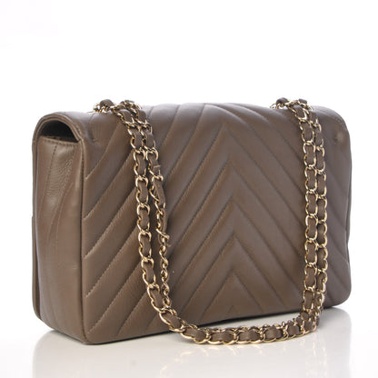 Chanel Calfskin Chevron Quilted Medium Statement Flap Khaki 4 of 8