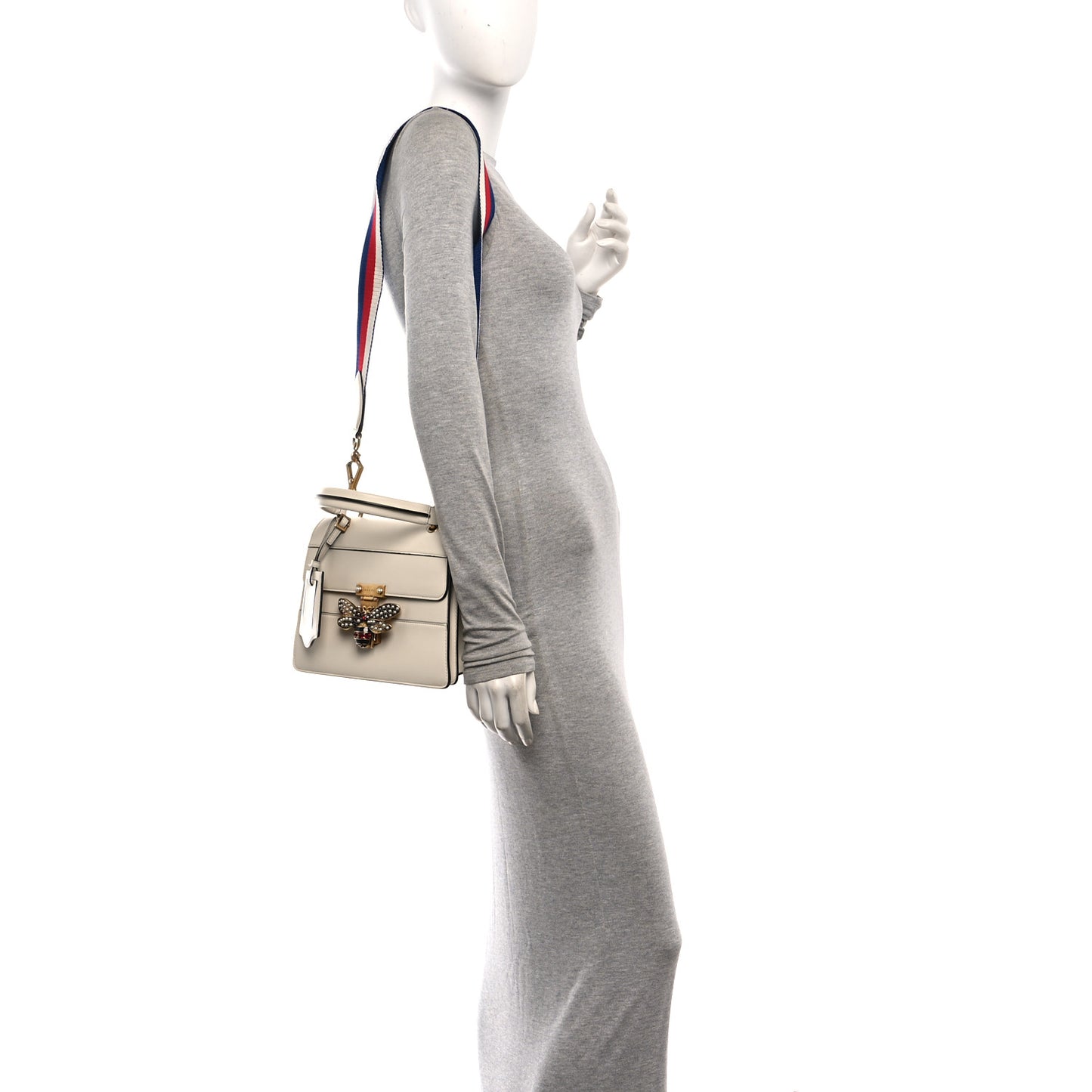 Calfskin Sylvie Web Small Queen Margaret Top Handle Bag White