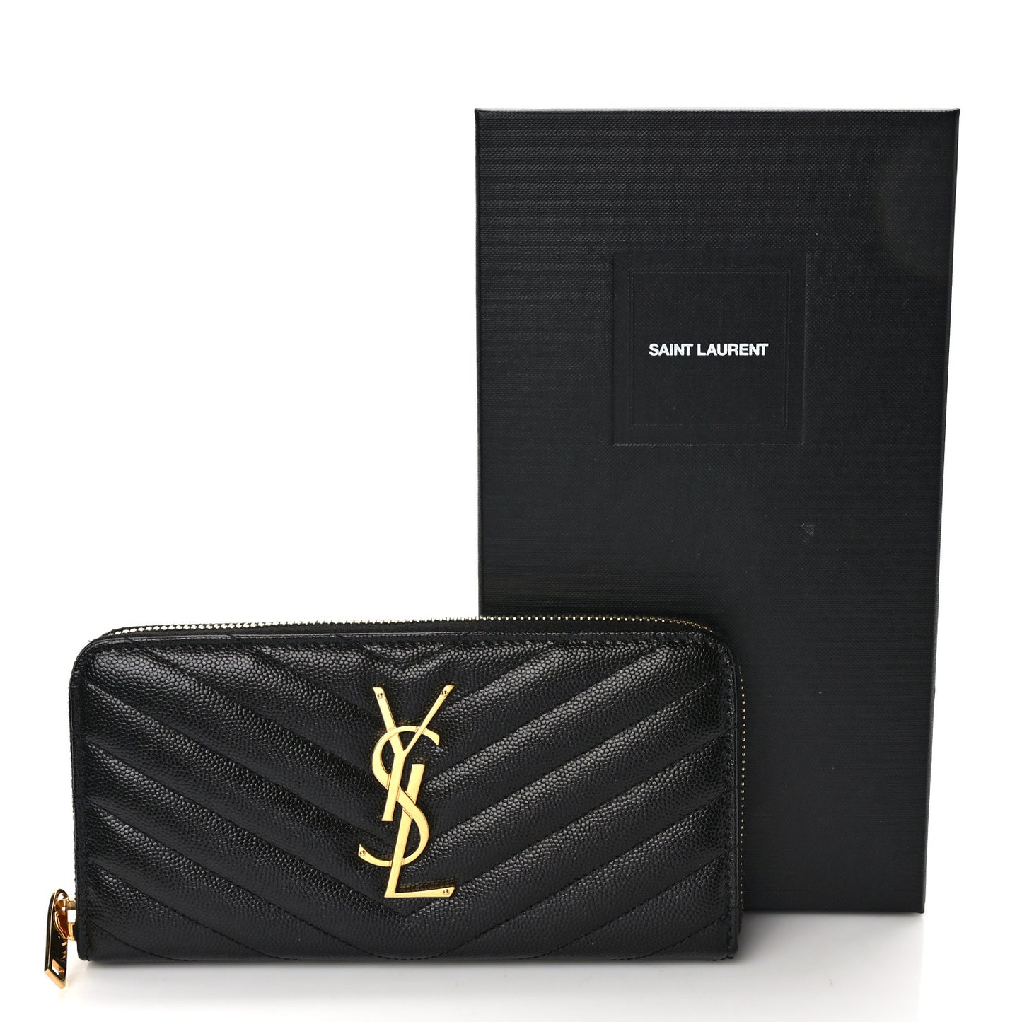 Grain De Poudre Matelasse Chevron Monogram Zip Around Wallet Black