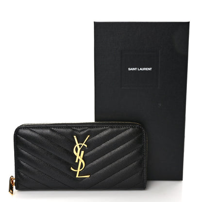 Saint Laurent Grain De Poudre Matelasse Chevron Monogram Zip Around Wallet Black 9 of 9