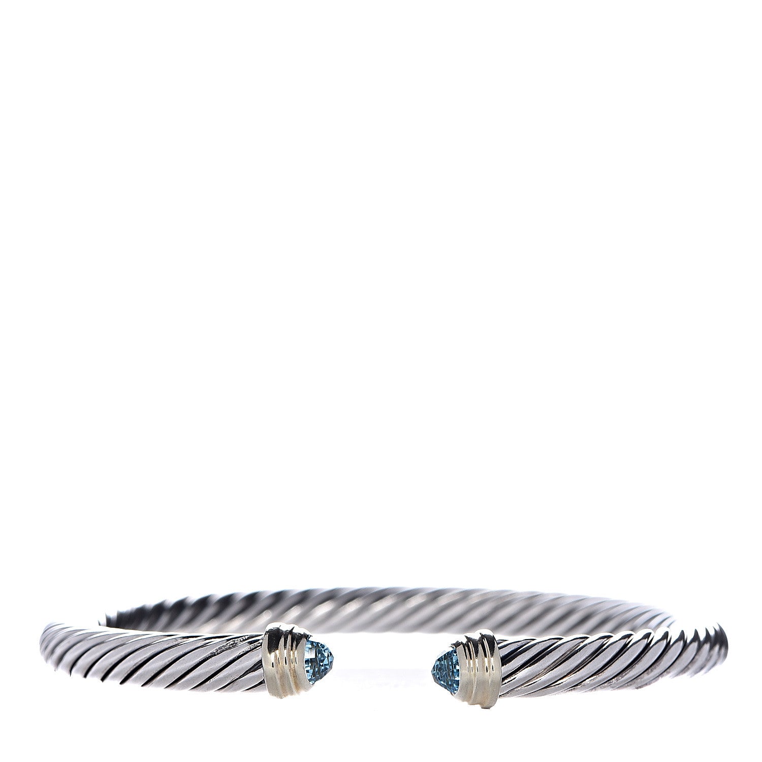 David Yurman Sterling Silver 14K Yellow Gold Blue Topaz 5mm Cable Classics Petite Color Bracelet 1 of 4
