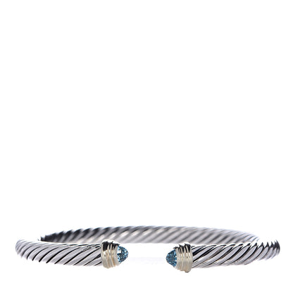 David Yurman Sterling Silver 14K Yellow Gold Blue Topaz 5mm Cable Classics Petite Color Bracelet 1 of 4