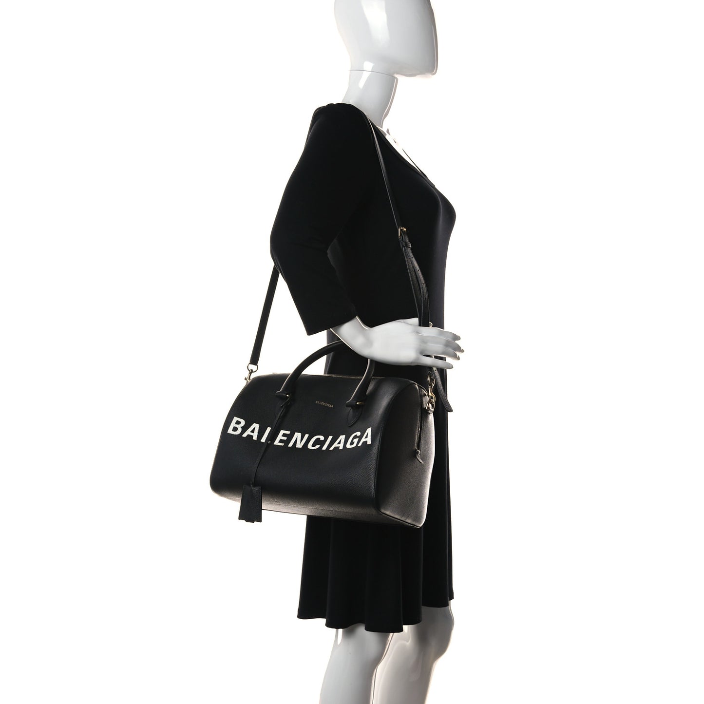 Grained Calfskin Medium Ville Bowling Bag Black