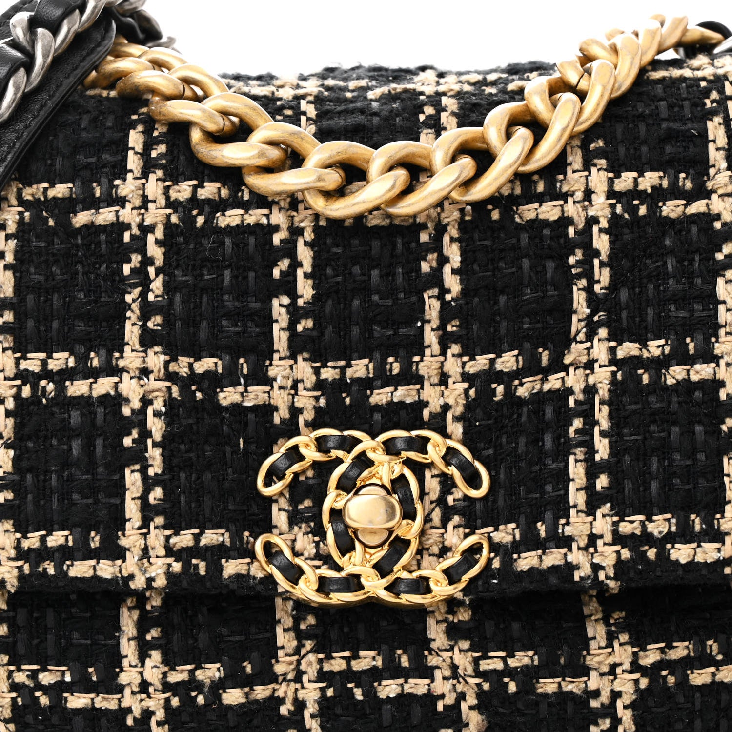 Chanel Tweed Quilted Medium Chanel 19 Flap Black Beige 8 of 10