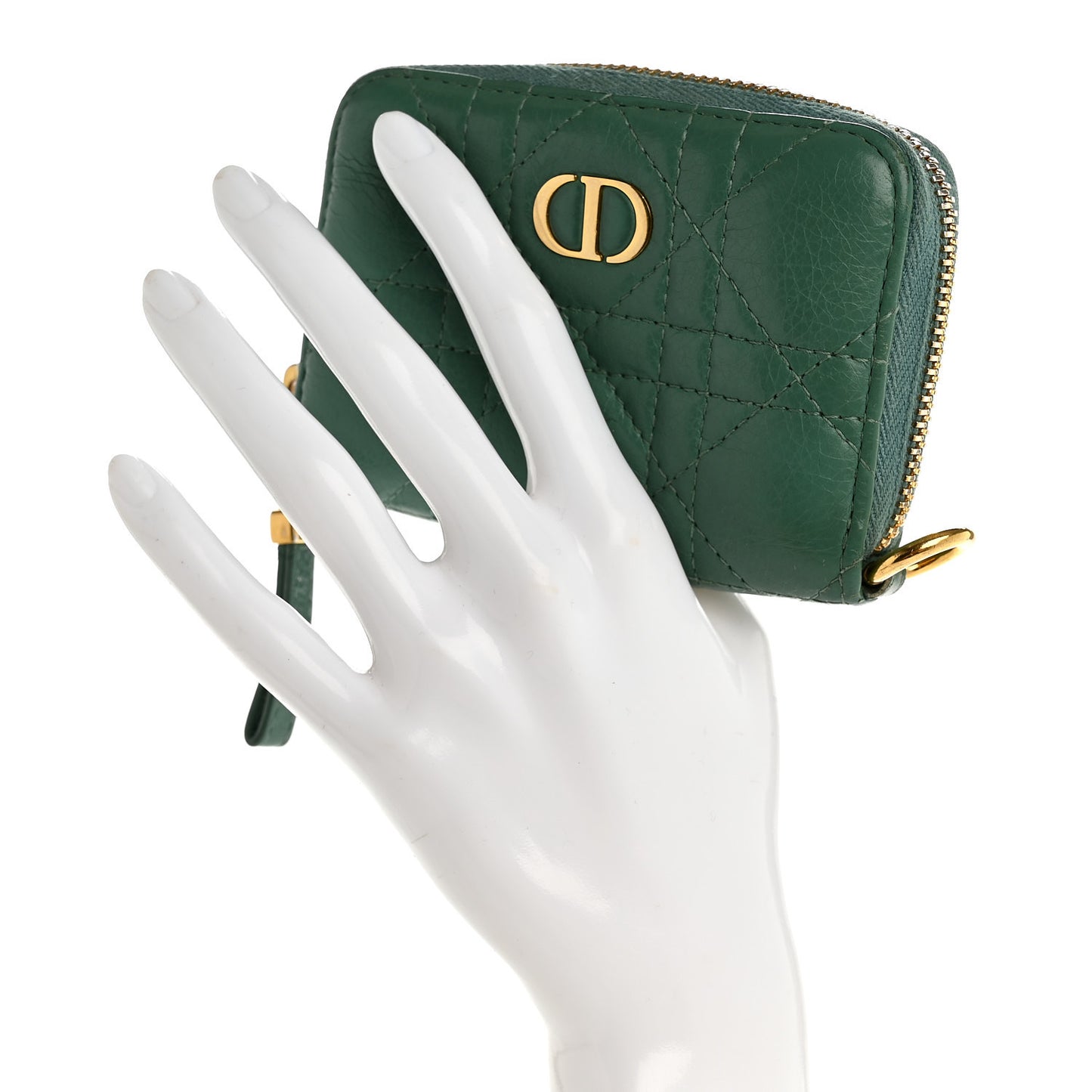 Grained Calfskin Supple Cannage Caro Scarlet Zipped Wallet Vert Tundra