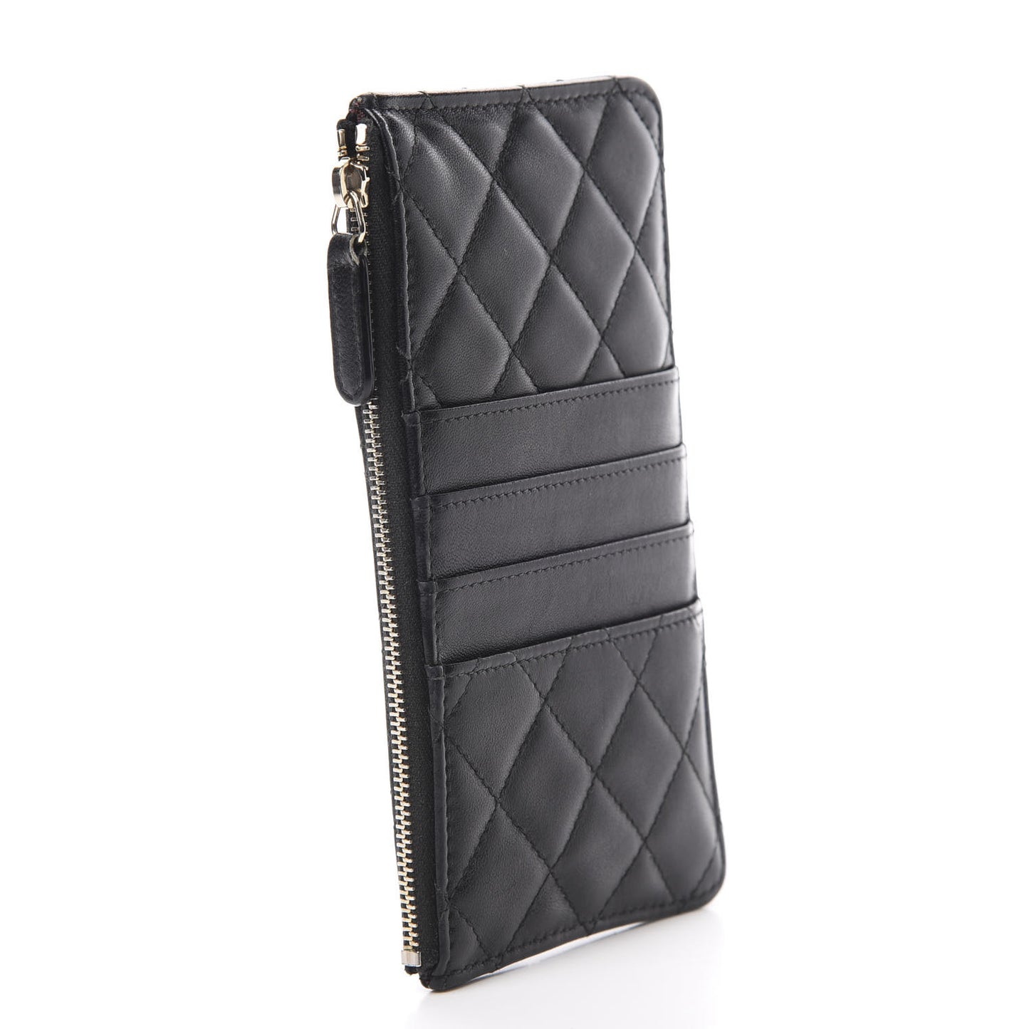 Lambskin Quilted Classic Flat Wallet Pouch Black
