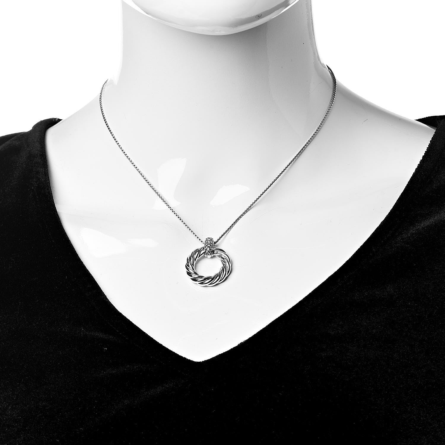 David Yurman Sterling Silver Diamond Small Cable Classics Pendant Necklace 2 of 5