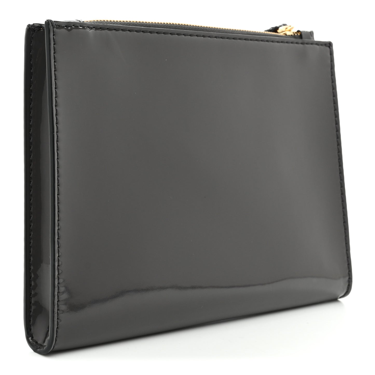 Patent Faux Leather Perforated Logo Pouch Caviar