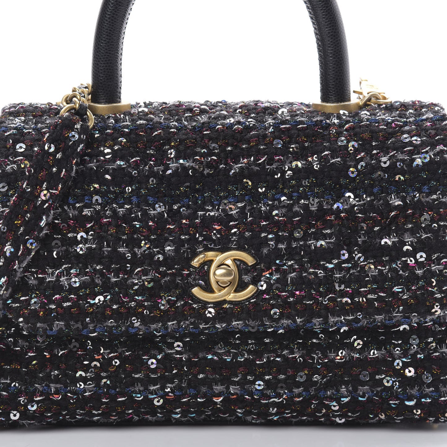 Tweed Sequin Mini Coco Handle Flap Black